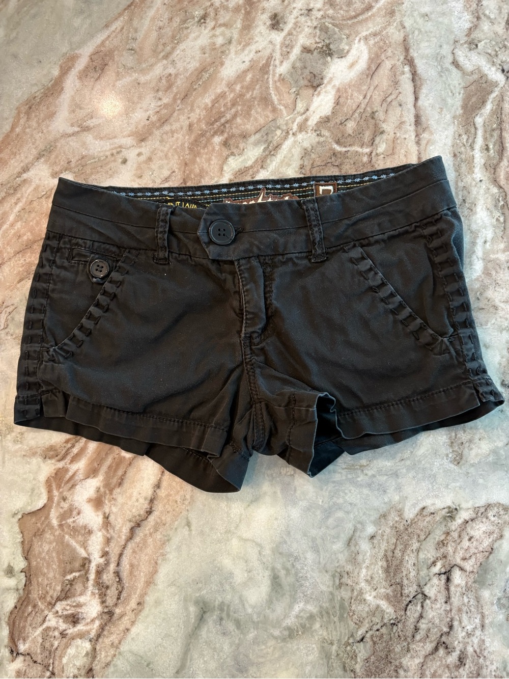 Black Y2K Indie Low Rise Micro Shorts 2" Grunge Cargo Freestyle Size 28